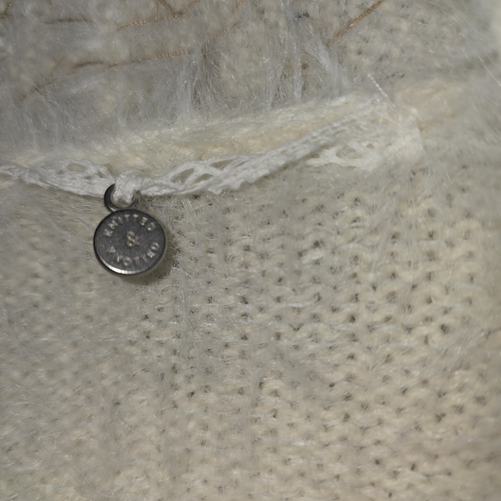 NWT Anthropologie Ivory Fuzzy Sequin Open Cardigan Cropped Eyelash Knit Med - Picture 3 of 9